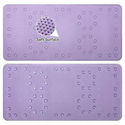 Bathtub Mat Non Slip 36” X 17” Purple Shower Mat Soft Foam Bath Mats for Bathroom Tub, Bathtub Mat with Drain Holes, Suction Cups, Shower Mat Non Slip - color: P-purple