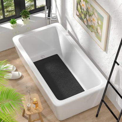 HITSLAM Bathtub Mat Non Slip, 35 x 16 Inch Long Soft PVC Loofah Shower Mat, Bath Mat for Tub Without Suction Cups, Quick Drying Bath Tub Mat for Shower and Bathroom, Easy to Clean, Black - color: Black