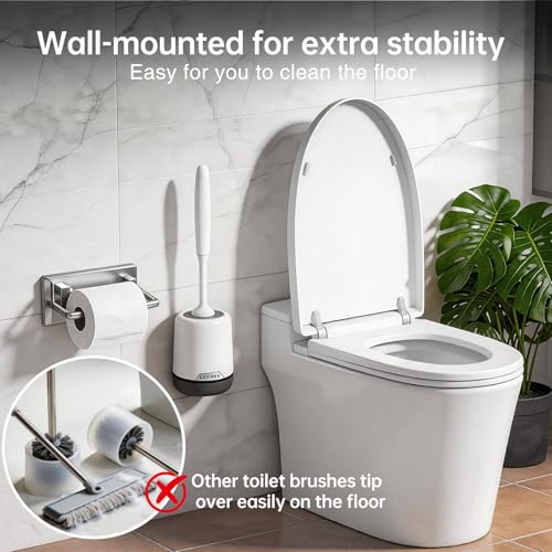 Silicone Toilet Brush and Holder Set with Ventilated Holder, Floor Standing & Wall Mounted Toilet Scrubber - color: Black, size: 1 Pack
