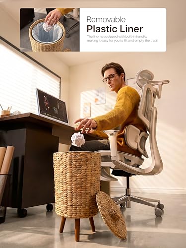 Tidita 3-Gallon Wicker Trash Can with Lid, Wooden Legs, Removable Liner | Removable Wooden Legs, Plastic Liner Included, Space-saving, 3-Gallon Capacity, with Removable Lid, Assembly Required - size: 3 Gallons