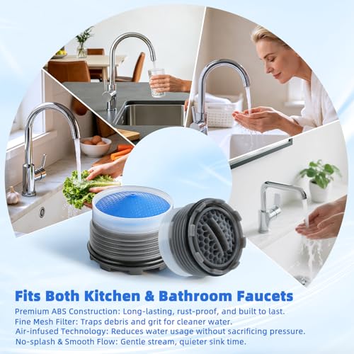 Hibbent 6PCS Sink Faucet Aerator M18.5, Aerator Replacement with 5PCS Removal Wrench Keys, 18.5mm Male Thread Flow Restrictor for Kitchen & Bathroom Faucet