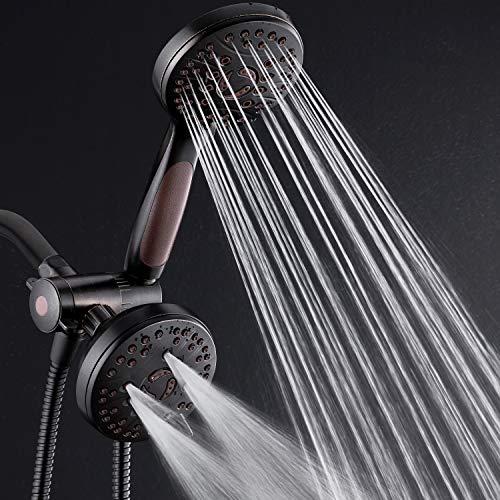 High Pressure 48-mode Luxury 3-way Combo – Dual Rain & Handheld Shower Head – 6 Foot Stainless Steel Hose – Anti Slip Grip – All Oil Rubbed Bronze Finish – Top US Brand – Extra Wall Bracket - color: Oil Rubbed Bronze