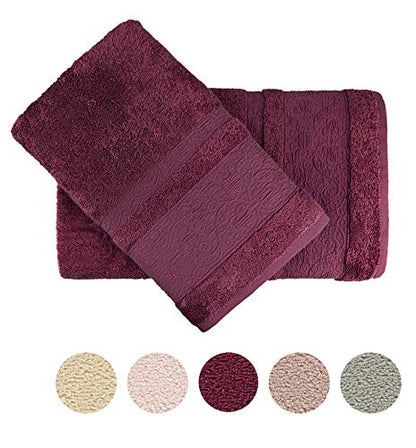Miasoft Iren 100% Rayon Derived from Bamboo Towel Set – Soft and Washable Turkish Bath Towels for Hands, Face and Hair – Set of 2 in Gift Box - Deseret Red
