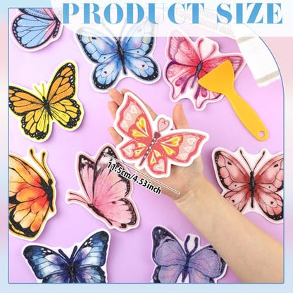 Yaomiao 24 Pcs Butterfly Non Slip Bathtub Stickers with Scraper | Shiny, Sparkle, Glitter, Peva, 4.53inch, Easy Apply, No Residue, for Bathroom, Shower Stairs Floor, Safety, Cute, Grip - style: Butterfly