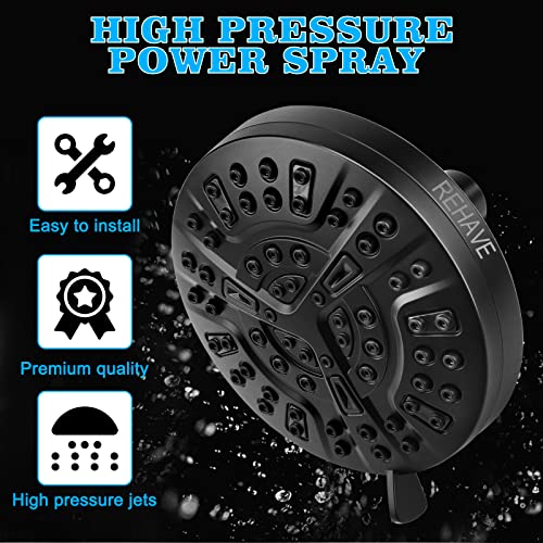Shower Head, REHAVE Rainfall ShowerHead, 5.1 Inches High-Pressure with 63 Jets 8 Spray Modes - Replacement for Bathroom Shower Heads - Anti-Clogging Silicone Nozzles, Brass Angle-adjustable Ball Joint - style: Modern