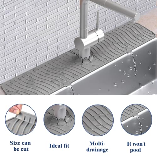 New Kitchen Sink Splash Guard,Silicone Faucet Mat Splash Catcher, Handle Drip Catcher Tray, Multipurpose for Kitchen Dish Drying Mats Sponge Holder and Bathroom Countertop Protect - color: Gray-2