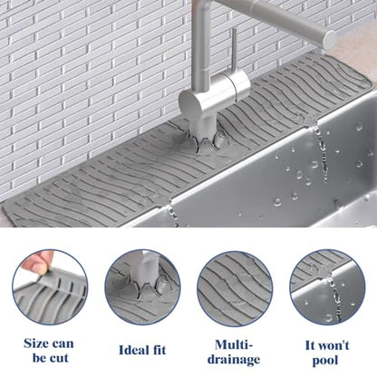 New Kitchen Sink Splash Guard,Silicone Faucet Mat Splash Catcher, Handle Drip Catcher Tray, Multipurpose for Kitchen Dish Drying Mats Sponge Holder and Bathroom Countertop Protect - color: Gray-2