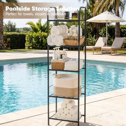Towel Racks for Bathroom，5-Story Free Standing Towel Holder,Durable Metal Towel Organizer,Pool Towel Storage,Modern Bath Towel Shelf for Bathroom, Home, Poolside