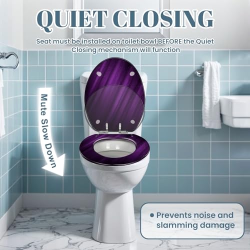 Elongated Toilet Seat Purple abstract Resin Toilet Seat Slow Quiet Close with Quick-Release Hinges Toilet Seat with Cover Easy to Clean Install - color: Color7, size: V-Elongated