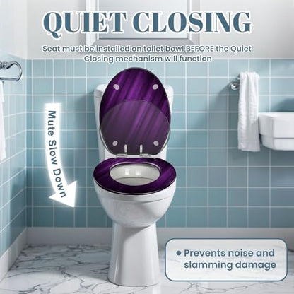 Elongated Toilet Seat Purple abstract Resin Toilet Seat Slow Quiet Close with Quick-Release Hinges Toilet Seat with Cover Easy to Clean Install - color: Color7, size: V-Elongated
