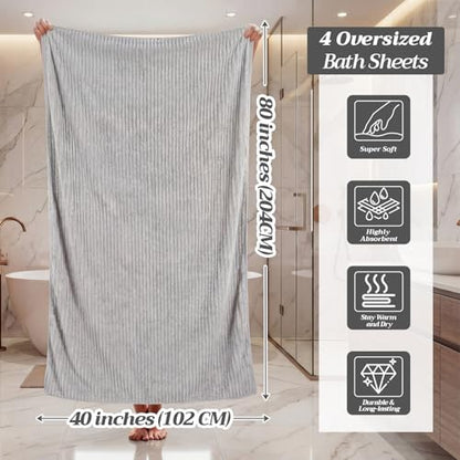 4 Pcs Extra Large Bath Towel 40x80'',Gray - color: Gray