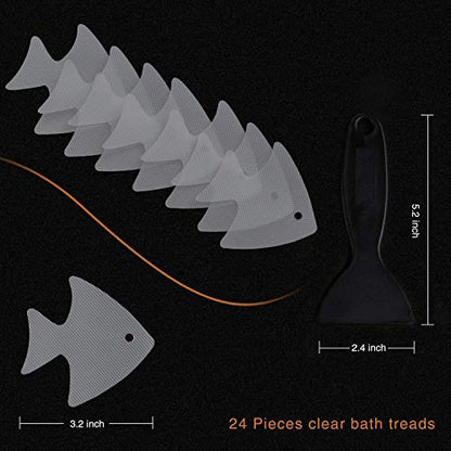 Secopad Bathtub Stickers Non-Slip, 24 PCS Safety Shower Treads Adhesive Appliques with Premium Scraper (Gray) - color: Grey