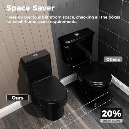 Compact One Piece Toilet Matte Black,Soft-close Seat Lid, Power Dual Flush 1.2/1.85 GPF,Small Toilet for Bathrooms,Standard Black Toilet Bowl, 12'' Rough-in - style: BH-22-BLACK