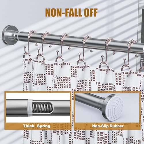 Ausemku Shower Curtain Rod 32-80 Inch Adjustable - 1 Inch Diameter Heavy Duty No drill Spring Tension Shower Rod, Non-Slip Rustproof Telescopic Rod for Bathroom, Nickel - color: Nickel, size: 32-80 Inches