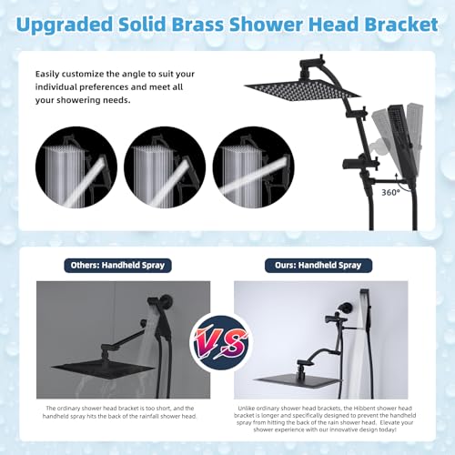 Hibbent All Metal CUPC Certified 8'' Rainfall Shower Head, Dual Shower Head Combo, High Pressure Handheld 4 Sprays Shower Wand, 16'' Adjustable Extension Arm, 71'' Hose, Shower Holder, Matte Black - color: Matte Black, style: Square 8''