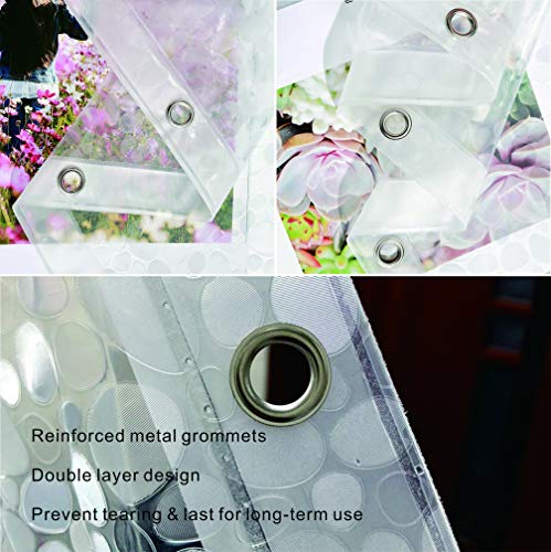 SUJAYU EVA Shower Curtain Liner with 12 Plastic Hooks, 72x72 Inch for Shower Stall & Bathtubs, 3D Pebble Bathroom Curtains, Odorless & Non Toxic, Semi-Transparent