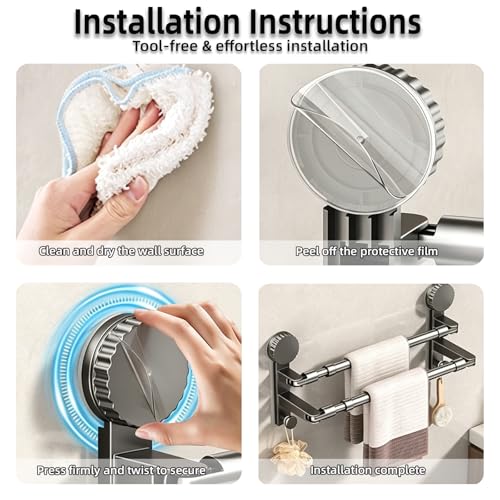 Adjustable Suction Cup Towel Rack for Corner & Right Angle Spaces, No Drilling Bathroom Towel Bar with Vacuum Suction, Rustproof Stainless Steel (Two Adjustable rods（13.8-23.2inches）) - size: Two adjustable rods（13.8-23.2inches）