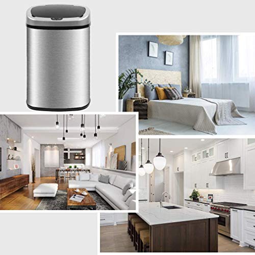 HGS Kitchen Trash Can Garbage Can Waste Bin 13 Gallon Trash Can Stainless Steel with Lid Touch Free Automatic Sensor Garbage Bins 50 Liter Large Capacity Can for Home Bathroom Office Bedroom