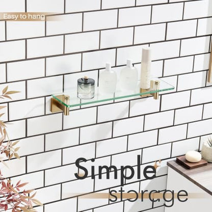 KOKOSIRI Wall Shelves Bathroom Hardware Glass Floating Shelf 20-Inch for Bedroom, Living Room, Kitchen, Hanging Rack Champagne Bronze B1105CPG-L20 - color: Champagne Bronze, size: 20-Inch