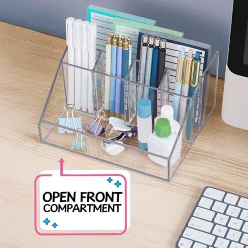STORi Stackable Desk Organizer, Clear Pen Pencil Makeup Brush Holder for Desktops and Vanities, 6 Compartment Caddy (Made in USA) - style: Organizer Top