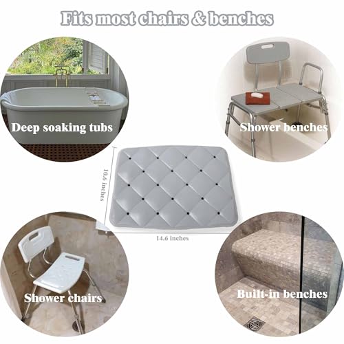 Shower Chair Cushion Waterproof, Non Slip Bath and Shower Bench Seat Pad | Bathtub seat cushion for walk-in tubs and seated bathing, with closed-cell foam, drain holes, firm support and grippy texture