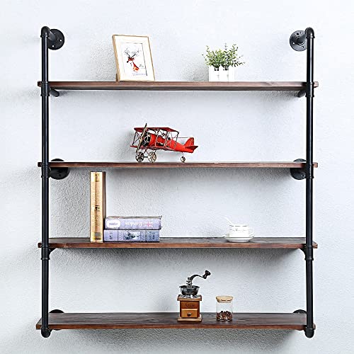 Industrial Pipe Shelves With Wood Planks,Rustic Pipe Shelving Wall Shelf | Metal Pipe Solid Pine Wood,Easy to Assemble,Wooden Board Thickness 0.78 In,For Bar Farmhouse Kitchen Office Bathroom,Bedroom - color: 4-layer, size: 42in