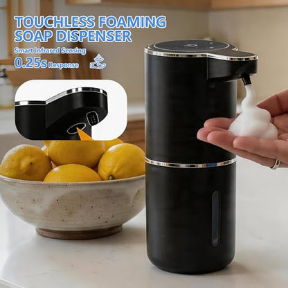 2-Pack Automatic Foam Soap Dispenser – USB Rechargeable Smart Hand Soap Dispenser with 4-Level Adjustable, 380mL Wall Mounted or Countertop, IPX5 Waterproof, for Bathroom Kitchen (Black) - color: Black2