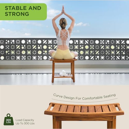 Premium 22" Teak Wood Shower Bench with Shelf, 2-Tier Waterproof | Teak Shower Stool, Non-Slip Feet for Enhanced Safety, Spa Bath Seat for Bathroom, Indoor & Outdoor Use, 300 lb Capacity