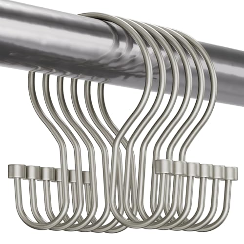 Bathway Shower Curtain Hooks Nickel Shower Curtain Rings with Cylindrical Design, 12Pcs Metal Shower Curtain Hooks Rust Proof, Smooth Glide Double Shower Hooks Rings for Shower Curtain - color: Matte Nickel, style: Minimalist Shower Hooks with Cylinders