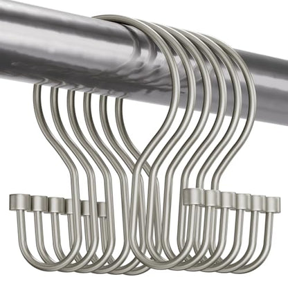 Bathway Shower Curtain Hooks Nickel Shower Curtain Rings with Cylindrical Design, 12Pcs Metal Shower Curtain Hooks Rust Proof, Smooth Glide Double Shower Hooks Rings for Shower Curtain - color: Matte Nickel, style: Minimalist Shower Hooks with Cylinders