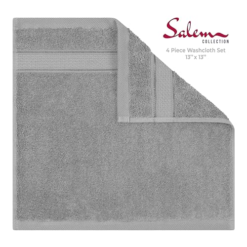 American Soft Linen Salem Washcloth Sets, 4 Piece Luxury 600 GSM 100% Cotton Washcloths for Bathroom, 13x13 inches Washrags Premium Quality Hand Face Towels, Light Grey - color: Cool Grey, size: 13x13"