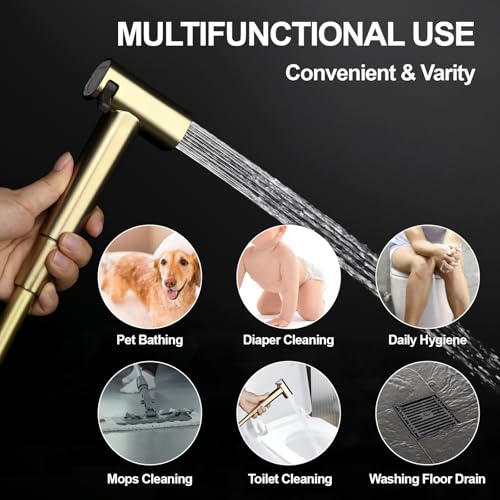 Toilet Concealed Hot and Cold Bidet Spray Set Handheld Bidet Sprayer for Toilet Brass Handheld Bidets Sprayer for Toilets Warm Water, Brushed Gold