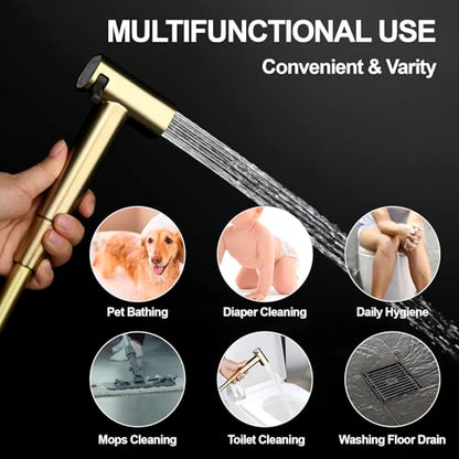 Toilet Concealed Hot and Cold Bidet Spray Set Handheld Bidet Sprayer for Toilet Brass Handheld Bidets Sprayer for Toilets Warm Water, Brushed Gold