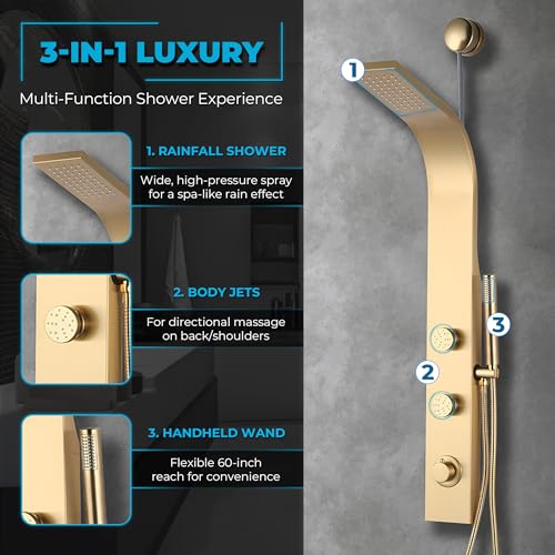 Cici Series 39 In. 2 Jetted Shower Tower With Heavy Rain Shower And Body | Easy Installation With Existing Water Line, Premium Stainless Steel Design, Effortless Diy Installation