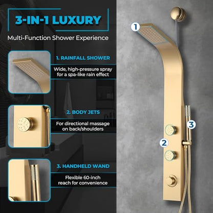Cici Series 39 In. 2 Jetted Shower Tower With Heavy Rain Shower And Body | Easy Installation With Existing Water Line, Premium Stainless Steel Design, Effortless Diy Installation