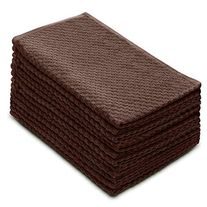 COTTON CRAFT Amazing Kitchen Towel - 12 Pack 100% Cotton Waffle Terry Towel | Chocolate - 16x28 Euro Café Waffle Weave Dish Towels - Soft Absorbent Quick Dry Low Lint Reusable Pantry Bar Cleaning Cloth - color: Chocolate, size: 12 Pack
