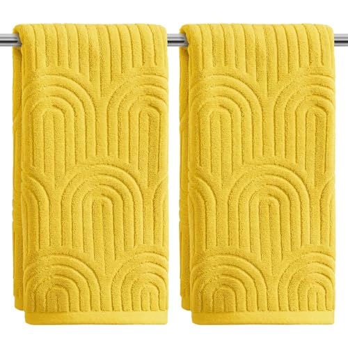 Artoid Mode 2 Pcs Yellow 3D Arched Stripes Jacquard Hand Towels for Bathroom, 100% Cotton Soft Absorbent Bathroom Decor Towels, 13.7 x 29.5 Inch - color: Yellow, size: 13.7" x 29.5", 2PCS