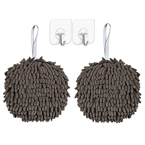 Fuzzy Ball Hand Towel for Bathroom Soft Chenille Towels Decorative Quick Dry Grey Hand Bath Hanging Hand Towel with Loop Absorbent Kitchen 2 Grey - color: Grey+grey