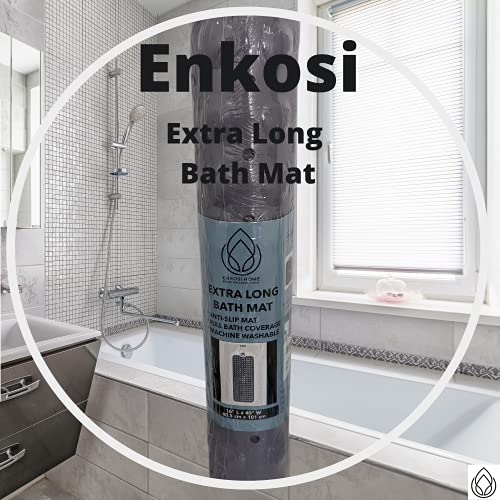 ENKOSI Non-Slip Bath & Shower Mat 40x16 Extra Long, Suction & Drain Holes | Clear Green look; Durable PVC; 40x16 in, Clear Green - color: Clear Green