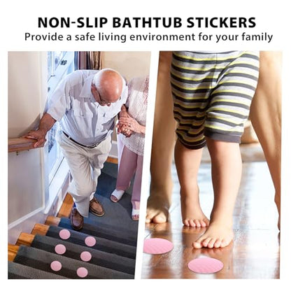 24 PCS Pink Round Shape Bathtub Non Slip Stickers | Adhesive Decals, Anti Slip for Shower, For Floor Bathroom Stairs Ladders, Includes Scraper - color: Pink
