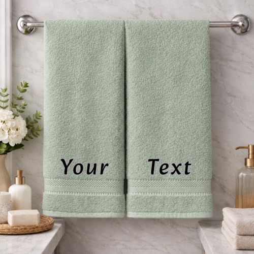 Personalized Towel Set, Custom Bath Towels with Names, Turkish Cotton Green | 2 Pcs Hand Towel, 100% Cotton, Embroidered, Monogrammed, Customized Gift For Adults, Wedding, Bridal Shower, Housewarming - color: Green, size: Hand Towels - 2 Piece