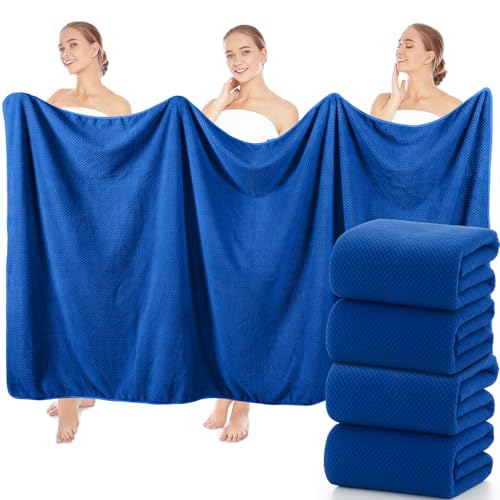 Lounsweer 4 Pcs Extra Large Bath Towel Set 40 x 80 Inches Oversized Bath Sheets for Adults Jumbo Soft Highly Absorbent Coral Fleece Shower Towel for Hotel Bathroom Guest Spa Gym (Navy Blue)