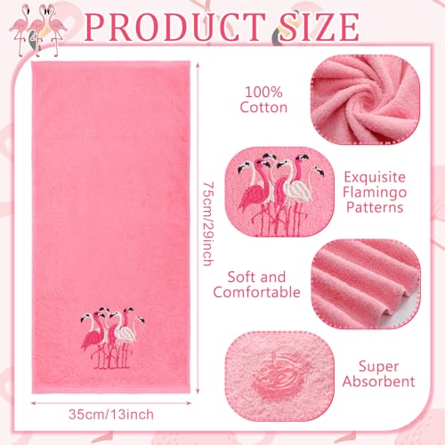 SmoothNovelty 2 Pcs Flamingo Hand Towels Hot Pink Bathroom Decor 14x29 Inch Embroidered 100% Cotton Soft Absorbent Spring Summer Decorative Hand Towels for Bathroom Kitchen - style: Flamingo