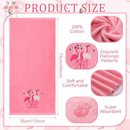 SmoothNovelty 2 Pcs Flamingo Hand Towels Hot Pink Bathroom Decor 14x29 Inch Embroidered 100% Cotton Soft Absorbent Spring Summer Decorative Hand Towels for Bathroom Kitchen - style: Flamingo