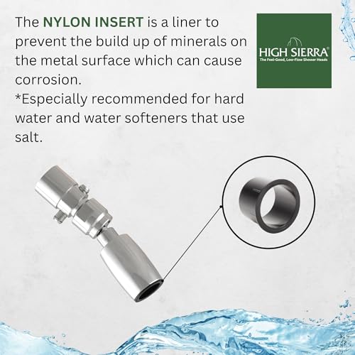 High Sierra® - Solid Metal 1.5 GPM Award Winning, Ultra Low Flow Shower Head with Trickle Valve. Patented Nozzle Never Clogs. Long Nut Hides Shower Arm Threads. Polished Chrome Finish - color: Chrome, size: 1.5 GPM