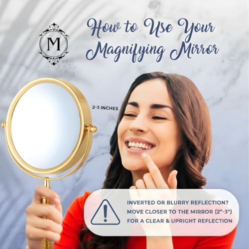 Double Sided 10X/1X Magnifying Makeup Mirror, 8" x 15" (Gold) | The Ideal Present! Large Double-Sided Design with Stand, Elegant Vanity Piece for Dressing Table, Bedroom & Beauty Routines - color: Gold