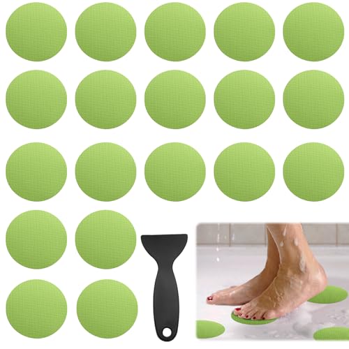 24 PCS Green Round Shape Bathtub Non Slip Stickers | Adhesive Decals, Anti Slip for Shower, For Floor Bathroom Stairs Ladders, Includes Scraper - color: Green