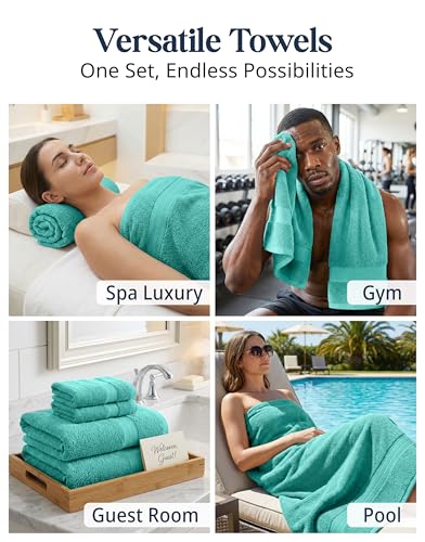 LANE LINEN Towel Set 6 Piece Soft Absorbent Quick Dry 100% Cotton - Teal | Towels And Washcloths - Terry Weave Comfort, Long-Lasting Comfort, Hotel-Style Look, Gets Softer With Every Wash - color: 09: Teal