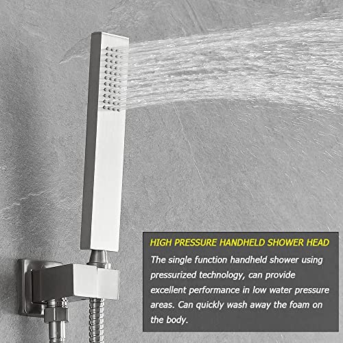 Brushed Nickel Shower System Bathroom 12 Inch Rain Shower Head Ceiling Mount with Handheld Luxury High Pressure Shower Combo Set Shower Faucet Rough-in Valve Body and Trim Kit - color: Brushed Nickel, size: 12 Inch