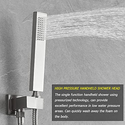 Shower System Brushed Nickel Bathroom 10 Inch Rain Shower Head Ceiling Mount with Handheld Luxury High Pressure Shower Combo Set Shower Faucet Rough-in Valve Body and Trim Kit - color: Brushed Nickel, size: 10 Inch